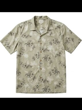VINTAGE - Y2K Era Trader Bay Light Olive Floral Short Sleeve Button-Down Shirt